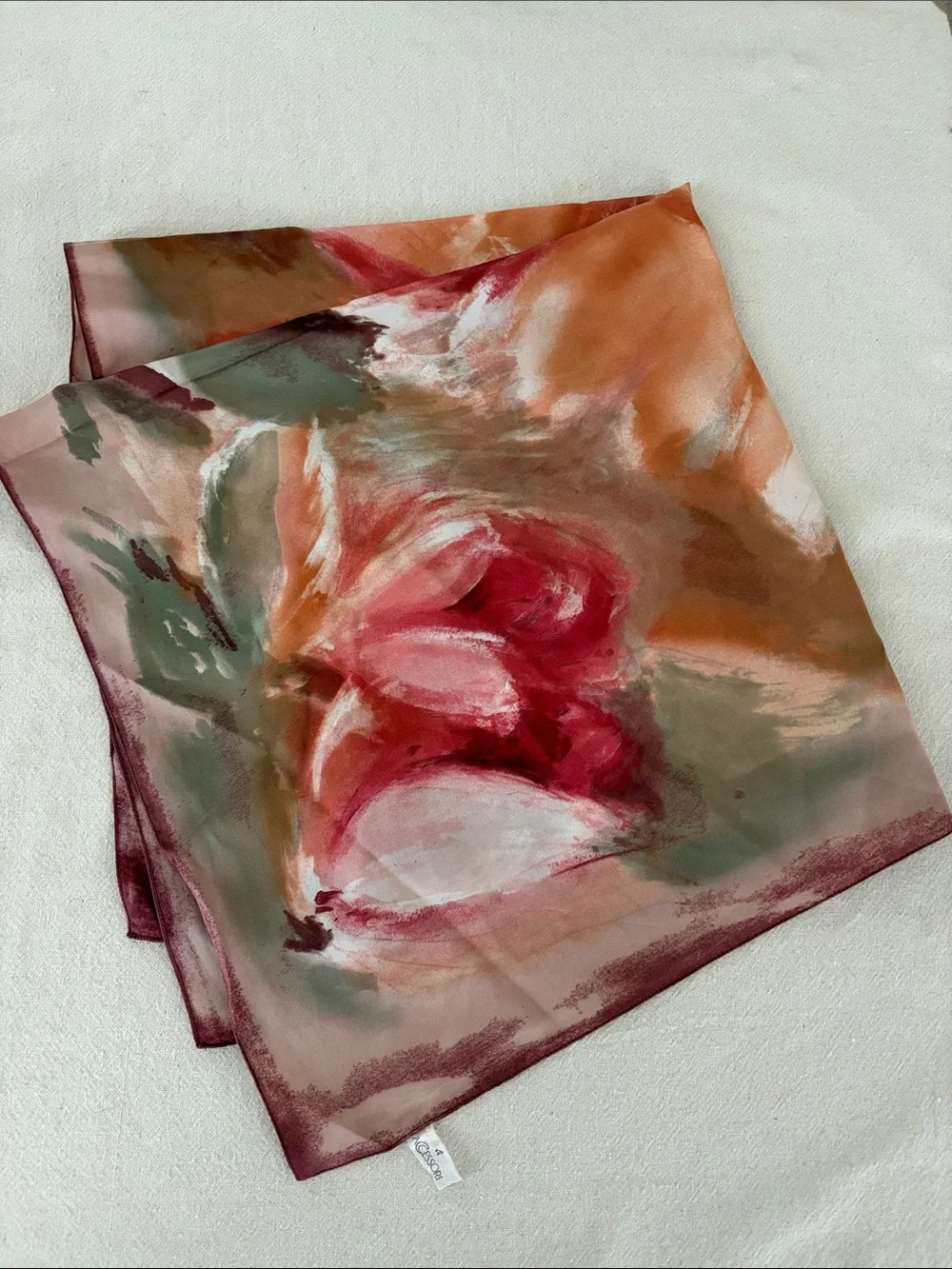 Silk-Feel Watercolor Print Scarf in Rose and Coral